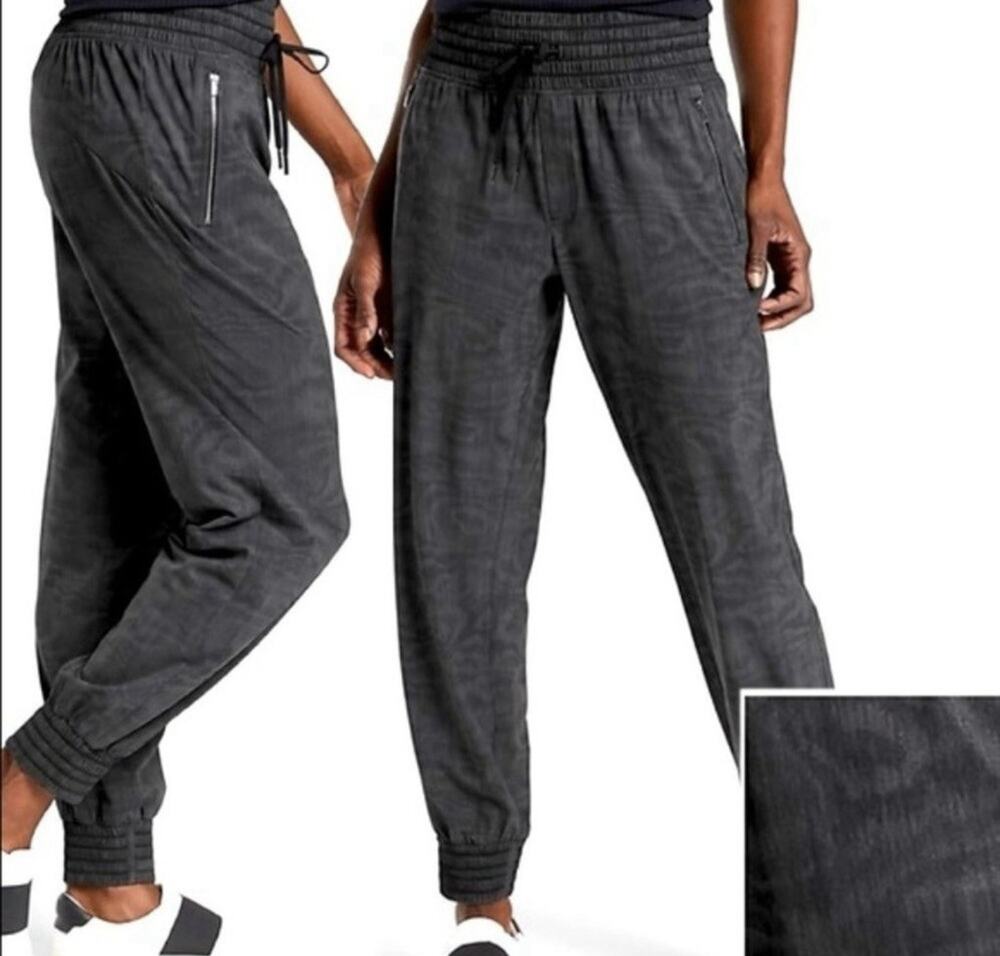 Athleta Pants Women’s 6 Black Grey Camden Printed Jogger Casual Comfort Travel
